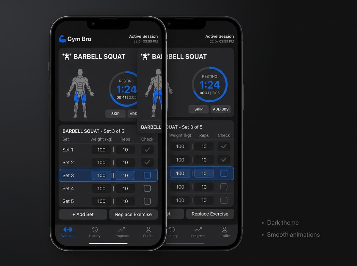 Gym Bro Workout Tracker Interface